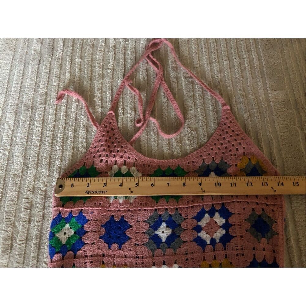 Forever 21 Crochet Granny Square Maxi Dress Pink Boho Festival Small - Picture 6 of 10